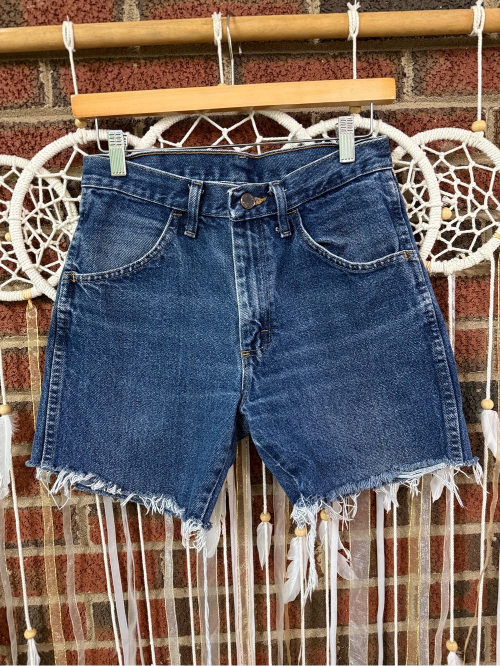 Vintage Rustler Dark Blue Denim Cutoff Shorts Wallet Fade